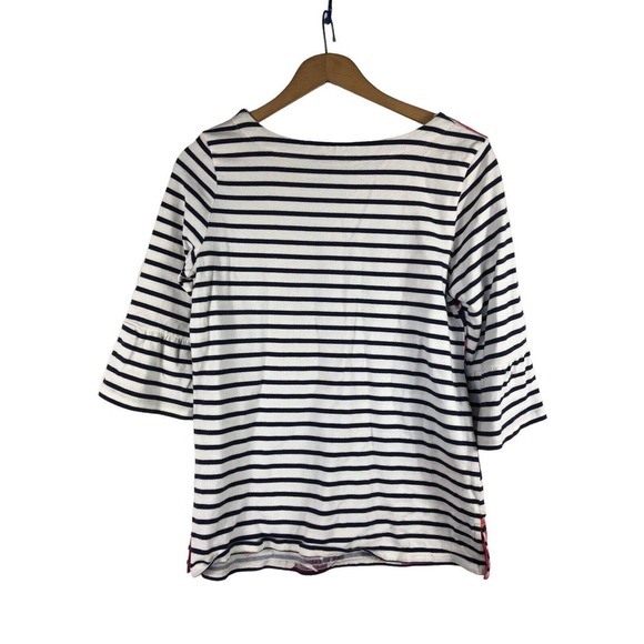 Joules Shirt Knit Top US 8 / UK 12 Stripe 3/4 Sleeve Floral White Blue Pink - Picture 6 of 9